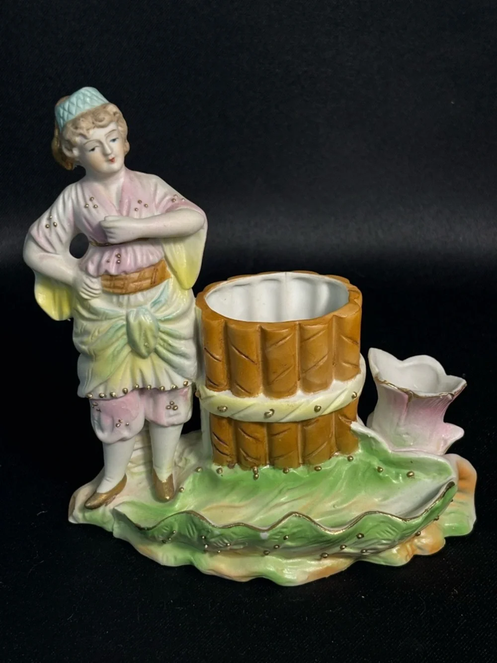 Vintage Occupied Japan Porcelain Bisque Victorian Woman Vase By Paulux 6.5”